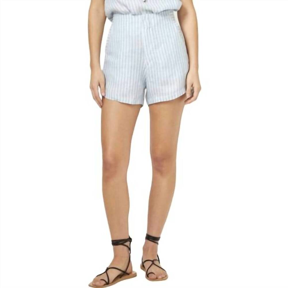 NEW LANHTROPY moon linen shorts in blue/white stripes